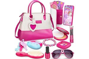 Mozok Kids Makeup Kit for Girl, 15 Pcs Princess Pretend Makeup Play Purse Set with Accessories, Kids Dress Up Purse Girl Toys for 3 4 5 6 7 8 9 10 Years Old Little Girls Toddlers Birthday Gifts