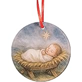 Baby Jesus Nativity Scene Acrylic Ornament - Traditional Catholic & Christian Christmas Decor, Religious Decorative Hanging Ornaments for Tree - Winter, Holiday, Baptism Gift