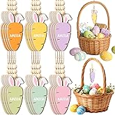 Youyole 24 Pcs Easter Basket Name Tag Personalized Wooden Bunny Carrot Hanging Sign Gift Tags Blank Rabbit Carrot Cutouts with Beads Twine Spring Gifts Tags for Easter Party DIY Craft Home Decor