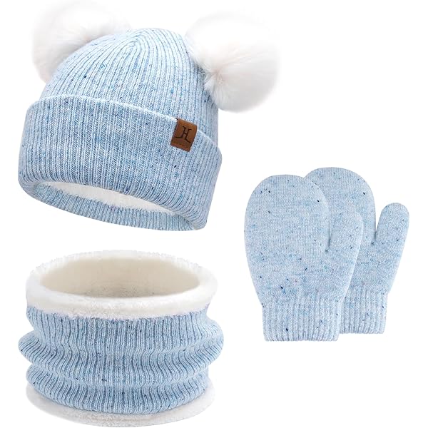 Ensemble Bonnet, écharpe, Gants Pour Enfant 4-10 Ans - Hiver, Tricoté, Avec Pompons Et écran Tactile
