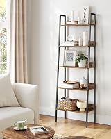 VASAGLE 4-Tier Ladder Shelf Narrow Bookshelf Brown and Ink Black LLS054X01 view 3