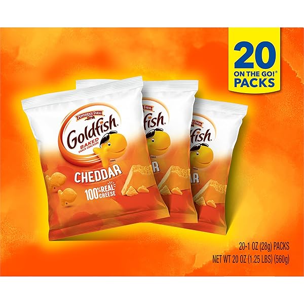 GOLDFISH CHEDDAR CHEESE CRACKERS, BAKED SNACK CRACKERS, 1 OZ ON-THE-GO SNACK PACKS, 20 COUNT BOX