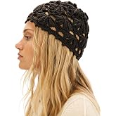 IcthyoStride Women's Crochet Beanie, Floral Openwork Skull Cap | 100% Cotton, Fits 19–21 in Heads, Lightweight and Breathable for Spring, Summer, Beach Trips, Festivals, and Everyday Wear