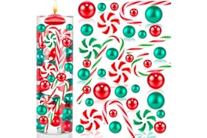 HTZNHXT 120 Pcs Christmas Vase Filler, Floating Green Red Fake Candy Cane Beads Pearls for Vases for Table Decorations Centerpieces