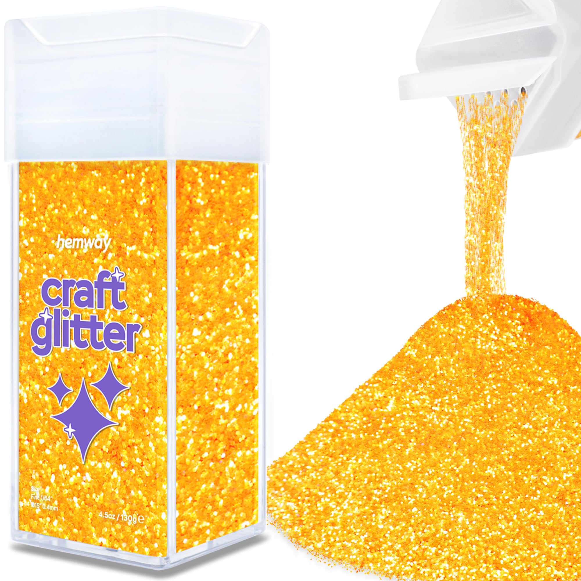 Hemway Glitter Shaker Fluorescent Orange 110g Fine, Craft Glitter Shaker for Resin & Epoxy Crafts, Christmas Art Supplies, Nail, Body, Face, Eye, Festival, Crafting, Slime, Sparkle