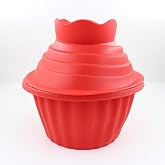 Giant Cupcake Molds,Dishwasher Safe Big Top Silicone Cupcake Molds,Non-Stick Jumbo Caupcake Bake sets for Easy Cake Decorating and DIY Bake tools(3 pack) (Red)