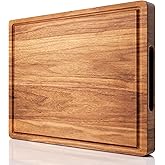 X-Large Acacia Wood Cutting Board for Kitchen, 20x15x1.2 Inch Reversible Wooden Chopping Board Thick Charcuterie Board with Juice Grooves and Handle for Meat, Cheese, Vegetables, Fruits, Bread