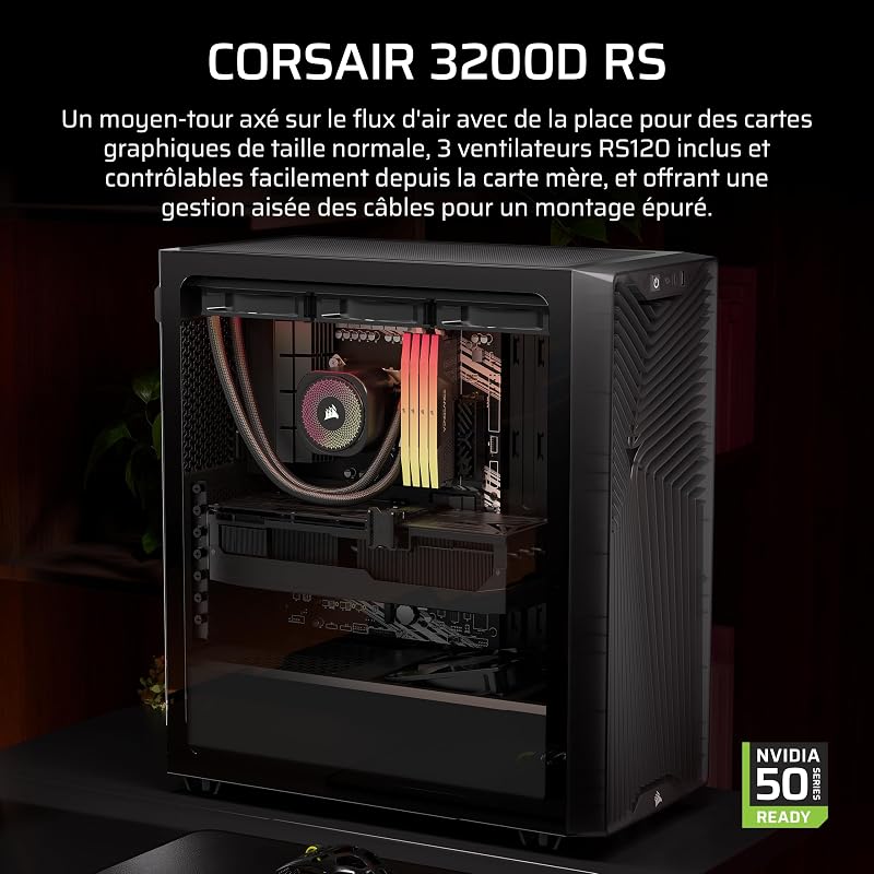 3200D RS Boîtier PC Moyen Tour, 3 Ventilateurs RS120 Inclus – Fumée