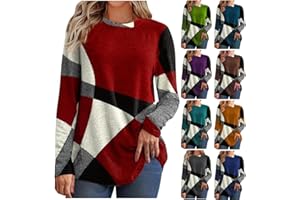 VOGFFR Fall Tops for Women 2024 Color Block Long Sleeve Pullover Top Lightweight Flannel Shirt Super Soft Crew Neck T Shirts