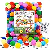 Caydo [400 pcs] - 300 Pieces 1 Inch Assorted Pompoms with 100pieces Wiggle Eyes Multicolor Arts and Crafts Pom Poms Balls for