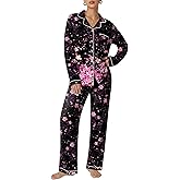 Ekouaer Pajamas Women's Long Sleeve Sleepwear Soft Button Down Loungewear Pjs Lounge Set Nightwear XS-XXL