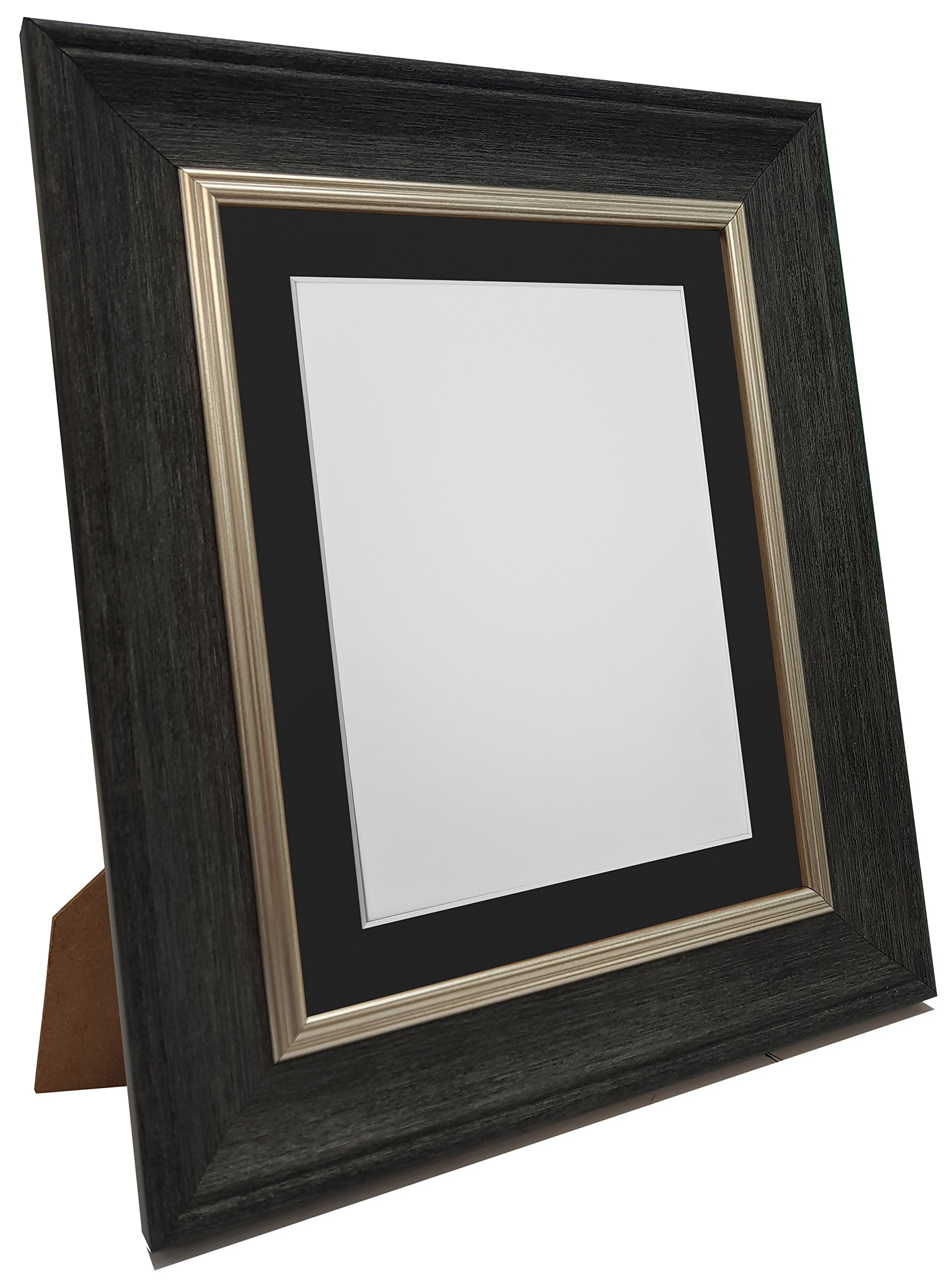 FRAMES BY POST Scandi Vintage Picture Photo Frame, Recycled Plastic, Charcoal Grey with Black Mount, 10 x 8 Inch Image Size A5