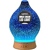 Aromatherapy Essential Oil Diffuser for Therapeutic Oils, w/ 3D Glass Vase | Cool Mist Difusor for Bedroom | LED Color Light Display & Auto Shut-Off | Humidifier, Fragrance Machine for Home & Dorm Use