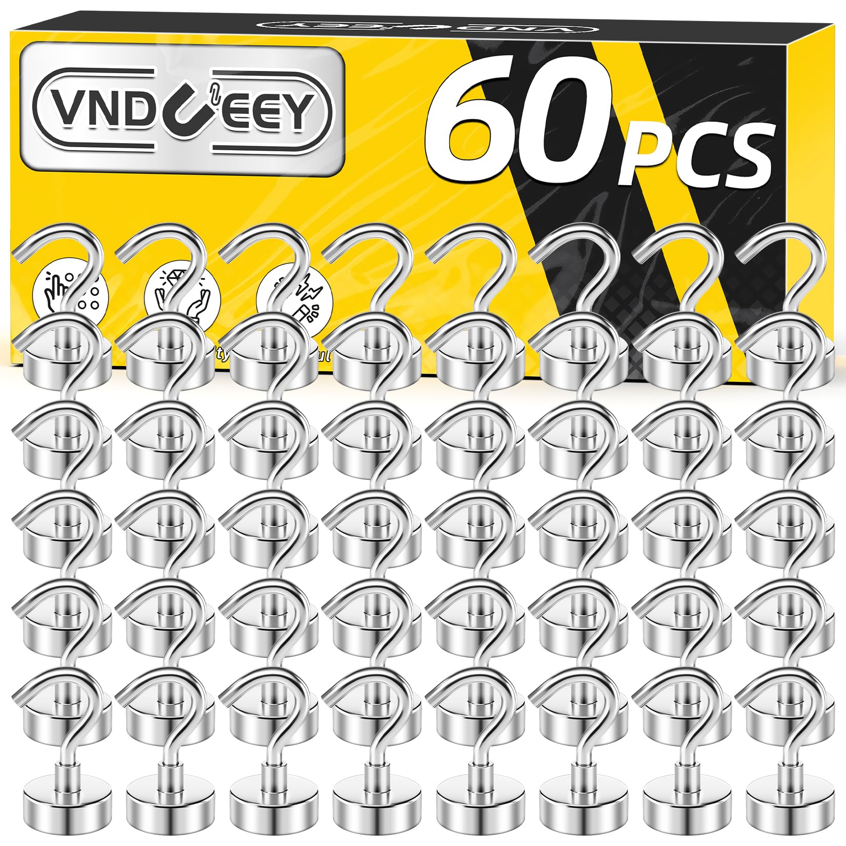 Photo 1 of VNDUEEY 60 Pack Strong Magnetic Hooks, 25Lbs Magnet Hooks Heavy Duty, Metal Magnetic Hooks for Hanging, Magnetic Hook for Cruise, Kitchen, Garage, Classroom, and Office