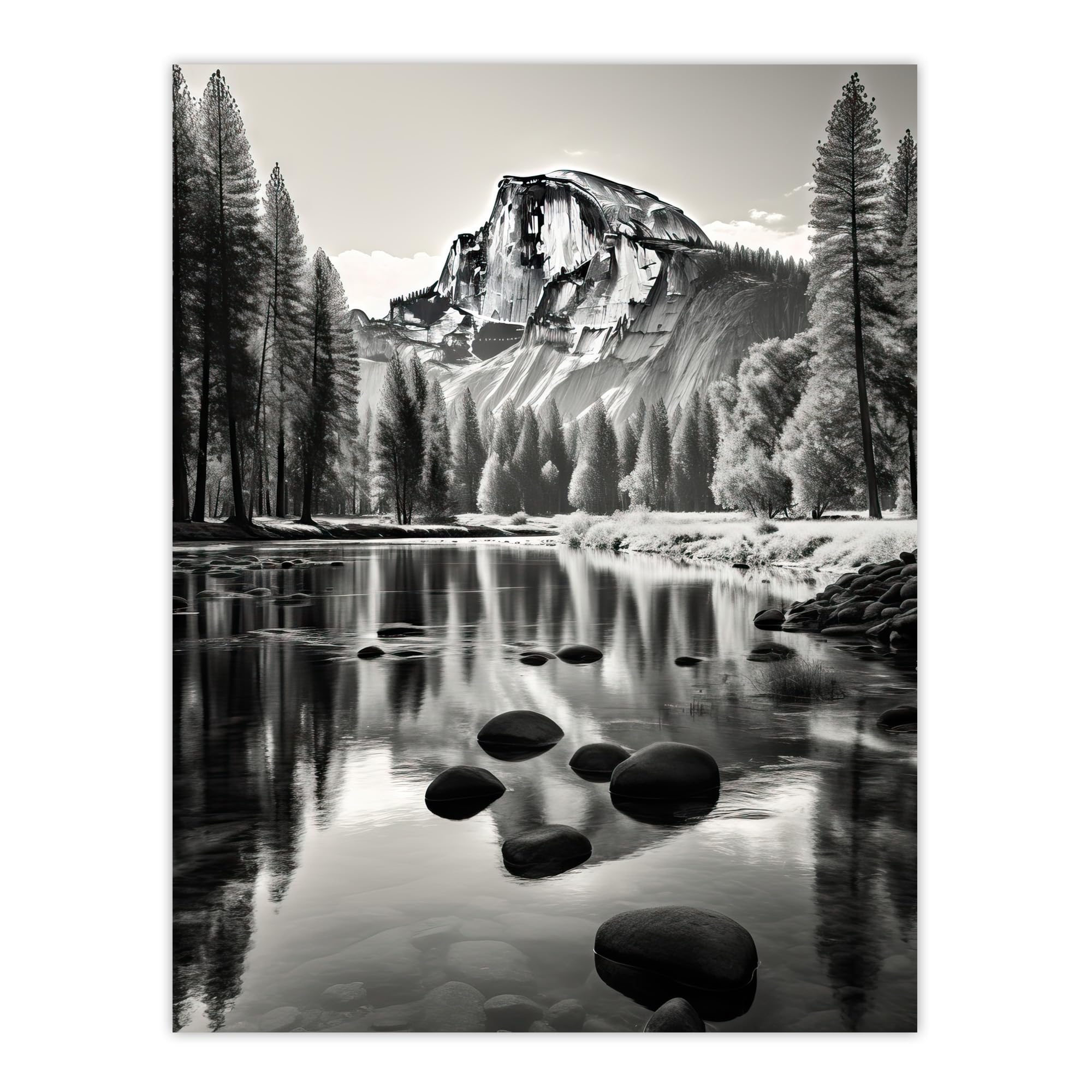 Artery8 Majestic Yosemite Valley Iconic Half Dome Black And White Photo Photography Extra Large XL Wall Art Poster Print