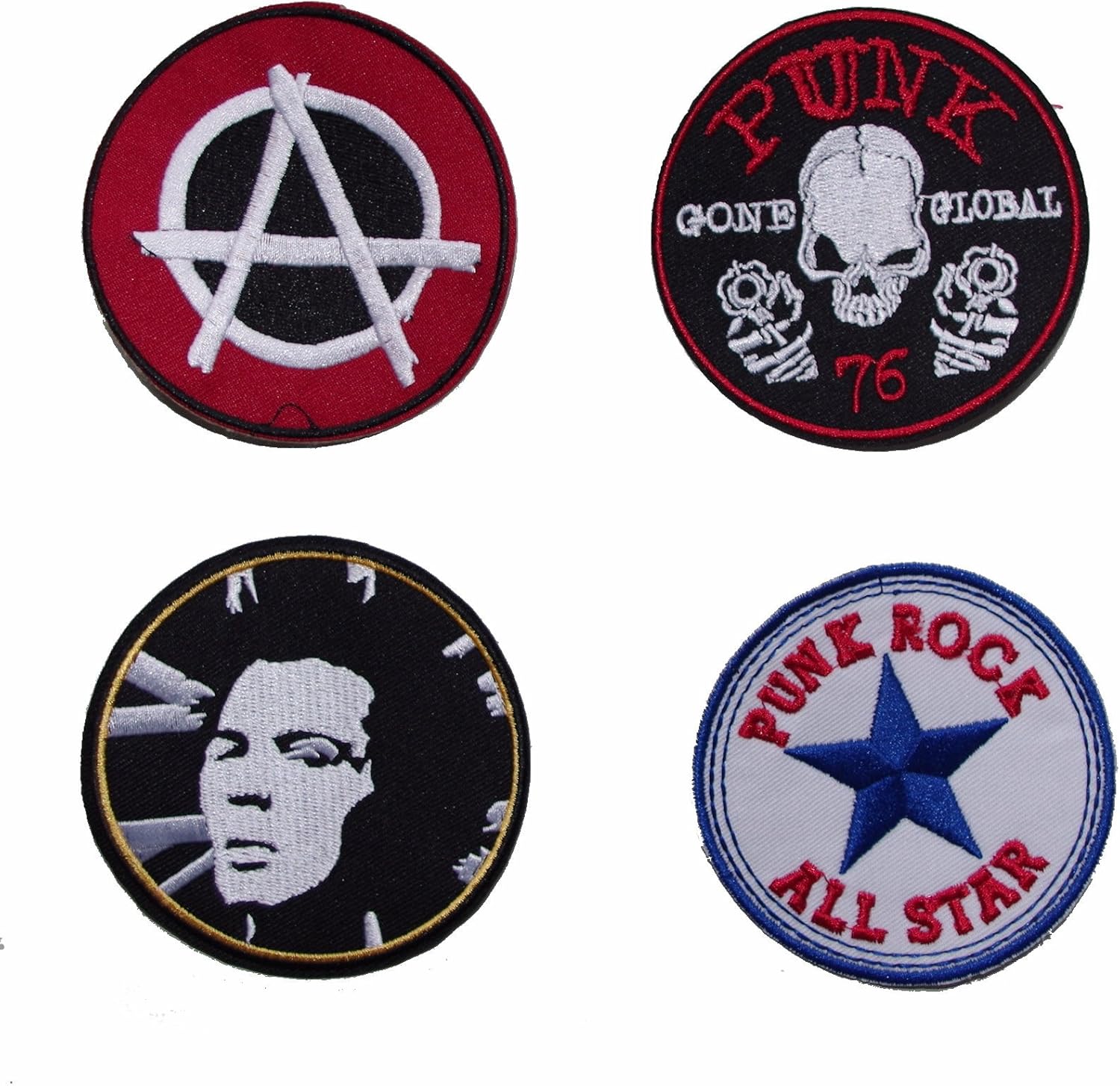 Set of 4 Classic Punk Sew On Patches, Multicoloured, 75mm Amazon.co.uk