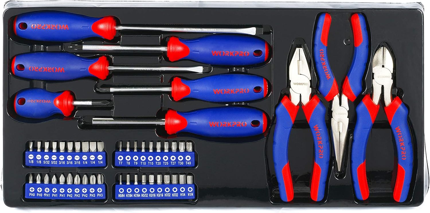 WORKPRO 408-Piece Mechanics Tool Set with 3-Drawer Heavy Duty Metal Box (W009044A) - - 