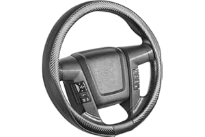 SEG Direct Car Steering Wheel Cover Large-Size for F150 F250 F350 Ram 4Runner Tacoma Tundra Range Rover with 15 1/2"-16" Outer Diameter Leather with Carbon Fiber Pattern Black