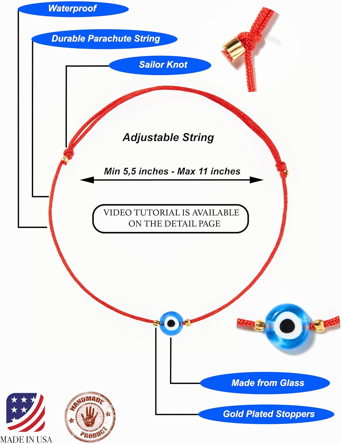 Naz Collection Evil Eye Bracelet Red String Kabbalah Protection Handmade Adjustable Bracelet For Women Men Boys Girls Baby: Jewelry