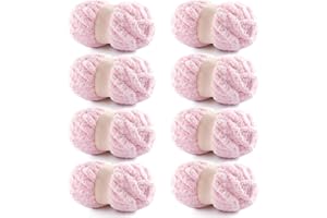 NDICANG 8 Pack Chunky Chenille Yarn for Hand Knitting and Crocheting - Jumbo Fluffy Blanket Yarn - Super Bulky 28.4 Yds 7.7 Oz Each Skein (Light Pink)