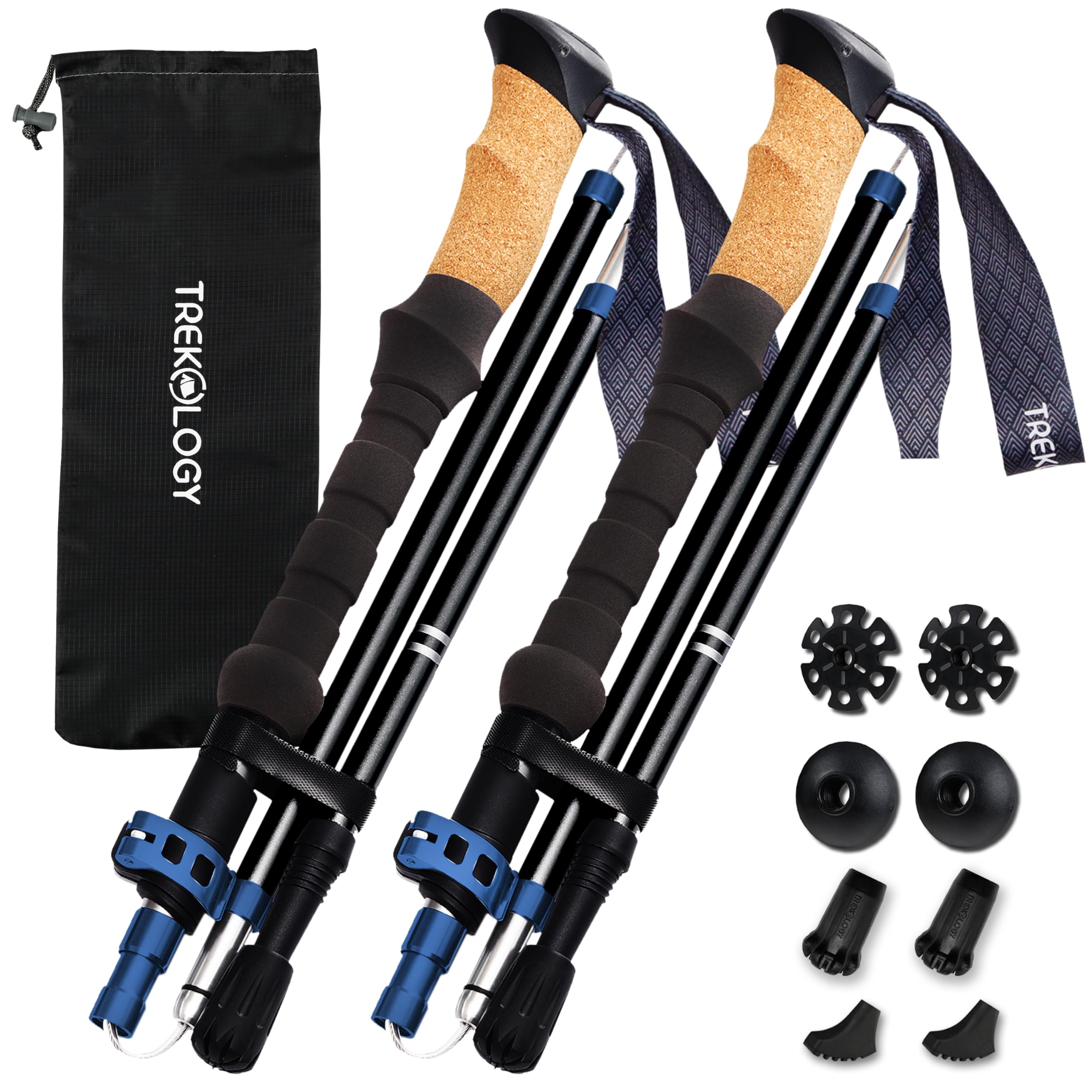 TREKOLOGY Trek-Z Cork Grip Trekking Poles – Lightweight Folding Hiking Poles, Adjustable Height, Compact Travel Design, Aircraft-Grade Aluminum Walking Sticks for Men & Women Image