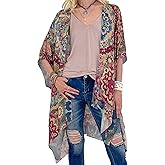 CATCHY & CRAFTY Swimsuit Coverup for Women Kimono Cardigan Beach Floral Boho Print Resort Wear Viscose