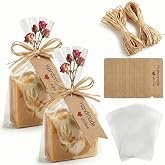 100 Pcs Clear Cellophane Bags 4.7x7" with Raffia Rope &amp; Handmade with Love Tags for Packaging Soap Cookies Candy, Goodie Bag Wrappers for Wedding Christmas Craft Gift Birthday Party Baking Favor Supplies (Brown Tags)