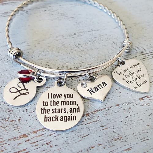 mother's charm bracelet with birthstones