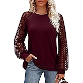 Uhiger Womens Long Sleeve Tops Fashion Cute Lace Blouses Business Casual Crew Neck Shirts 2025 Trendy Work Outfits