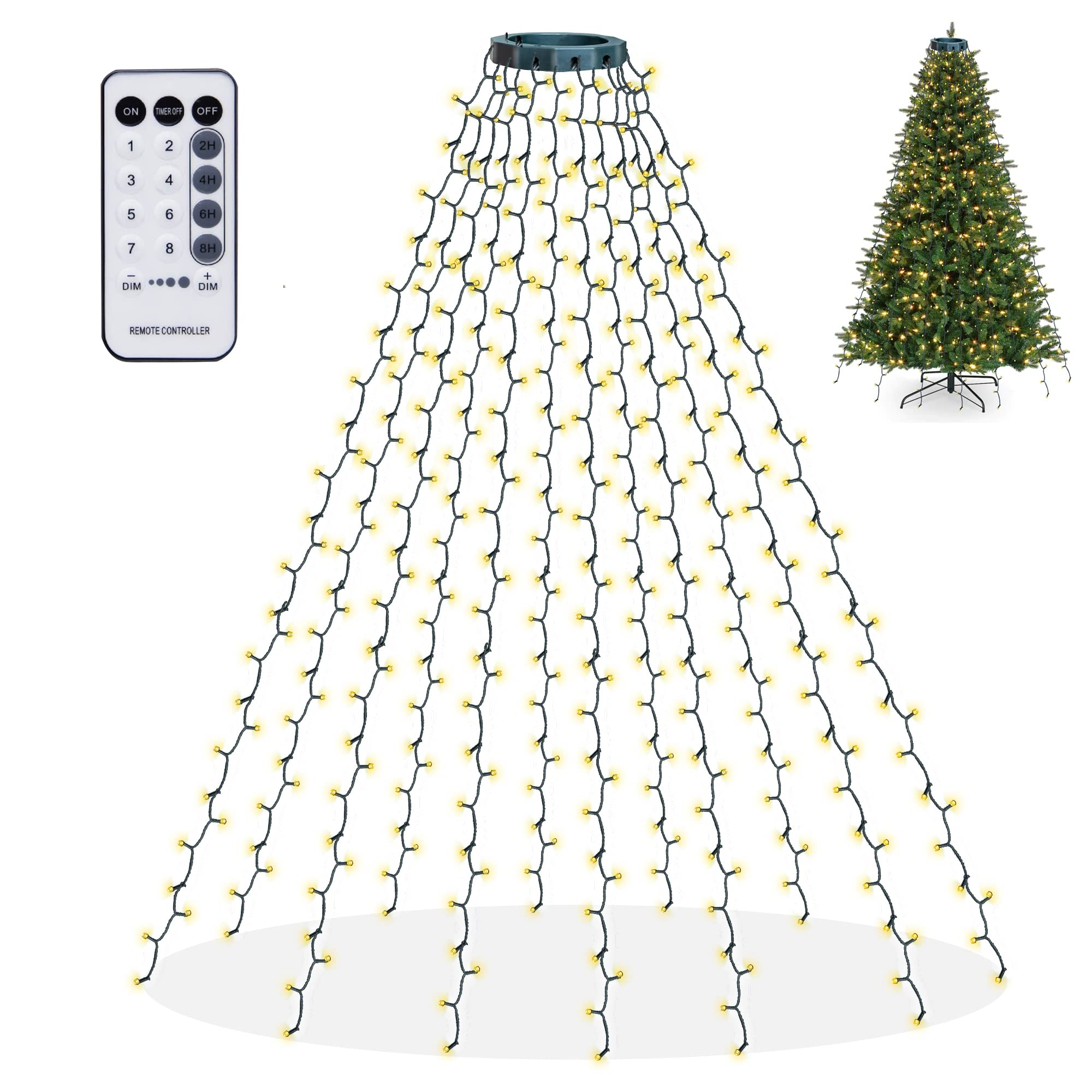 Dazzle Bright Christmas Tree Lights, 448 LED Waterfall Tree Topper Lights with Remote & 8 Lighting Modes, 8.2FT X 16 Lines Christmas Light for Indoor Outdoor Yard Party Xmas Decoration (Warm White) Image Dazzle Bright Christmas Tree Lights, 448 LED Waterfall Tree Topper Lights with Remote & 8 Lighting Modes, 8.2FT X 16 Lines Christmas Light for Indoor Outdoor Yard Party Xmas Decoration (Warm White) Image