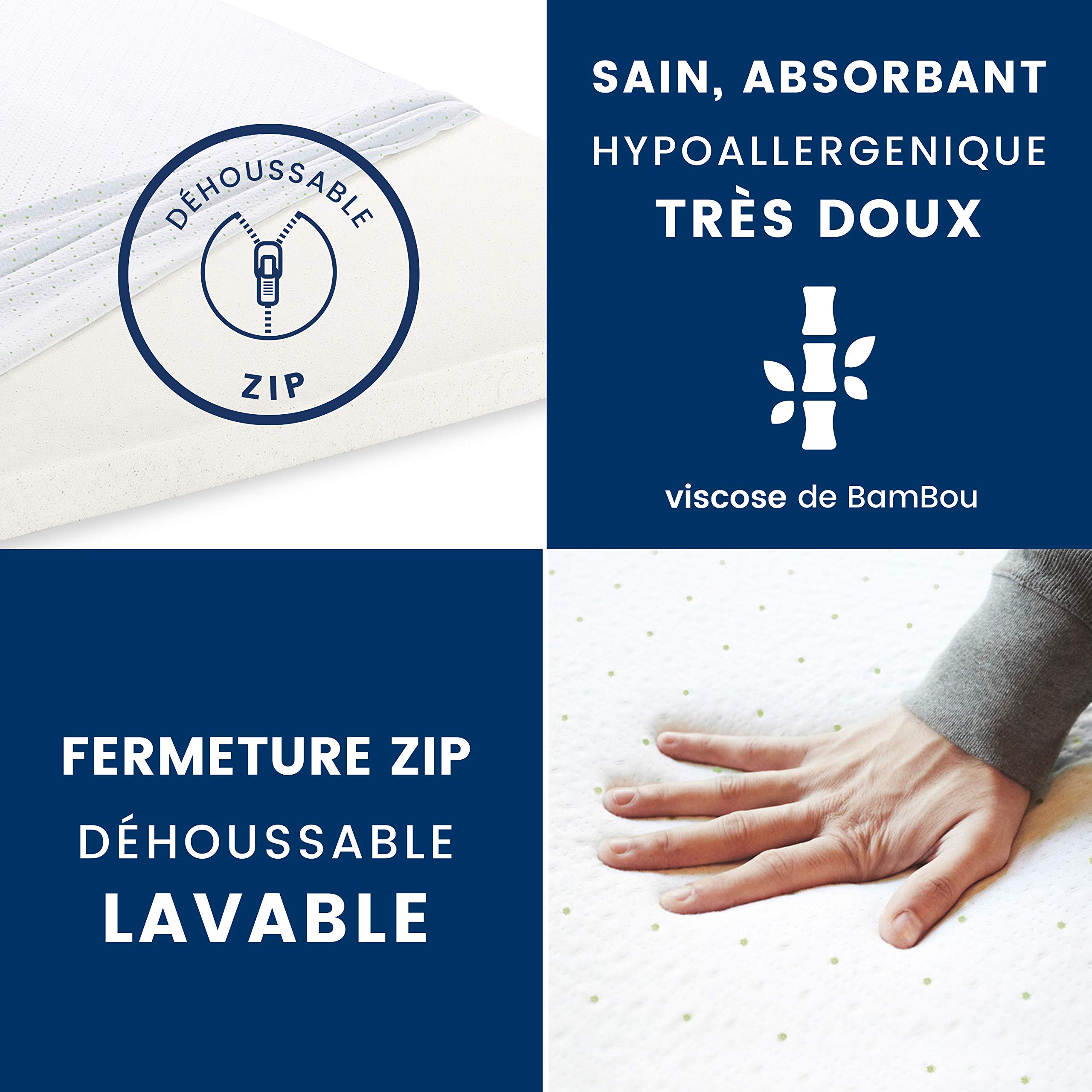 ViscoSoft - Surmatelas Mémo | 140x190 cm | sur Matelas Mémoire de Forme Prémium | Aération Optimale | Haute Densité 50kg/m³ | Housse Bambou Lavable et Ajustable | Confort Moelleux (140 x 190 x 5cm)