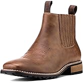 JASONSTAR Cowboy Boots for Men Square Toe, All-Weather Slip-On Work & Casual Western Chelsea Boots -botines para hombre