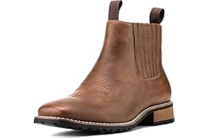 JASONSTAR Cowboy Boots for Men Square Toe, All-Weather Slip-On Work & Casual Western Chelsea Boots -botines para hombre