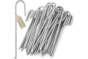 Graxury 40Packs 12inch Heavy Duty Trampoline Tents Anchor Ground Pegs - Galvanized Steel Rust-Proof J Hook Rebar Stakes Fit T