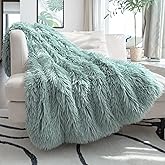 JONIYEAR Decorative 2.8" Long Hair Soft Fuzzy Faux Fur Throw Blanket 50" x 60",Luxury Reversible Fluffy Blankets for Couch Sofa Chair,Lightweight Accent Cozy Plush Thick Warm Shaggy Furry Blanket,Aqua