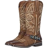 J's.o.l.e Women's Fashion Wide Square Toe Western Cowgirl Cowboy Boots Mid Calf Brown