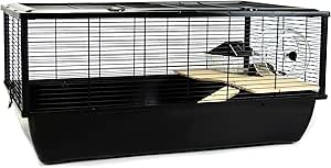 Little Friends Grosvenor Rat and Hamster Cage with Wooden Shelf and Ladder, Large, 77 x 47 x 36 cm, Black