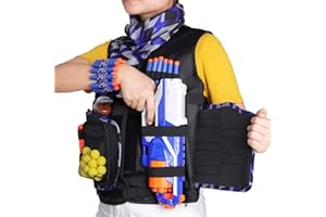 AYCFING UWEAONTME DOTH Detachable Tactical Vest Kits for Nerf Guns N-Strike Elite Series with Refill Darts-Dart Pouch-Reload Clips-Tactical Mask-Wrist Band and Protective Glasses for Kids