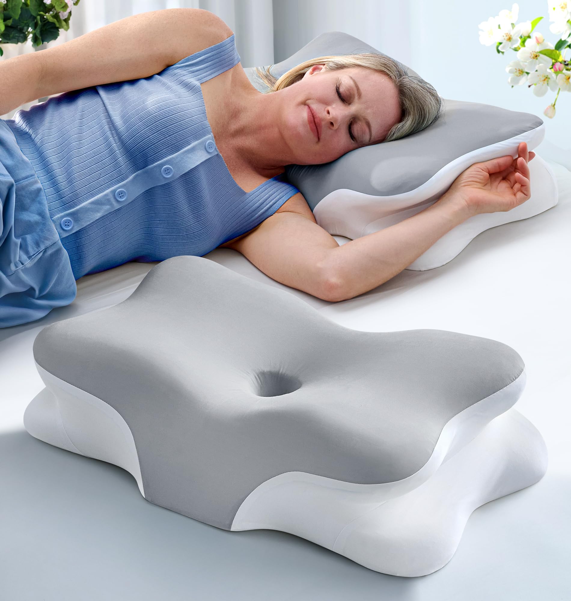 5X Pain Relief Cervical Neck Pillow for Neck Support, Orthopedic Cooling Side Sleeper Pillow for Sleeping, Odorless Contour Memory Foam Pillows, Ergonomic Bed Pillow for Side Back Stomach Sleeper Image