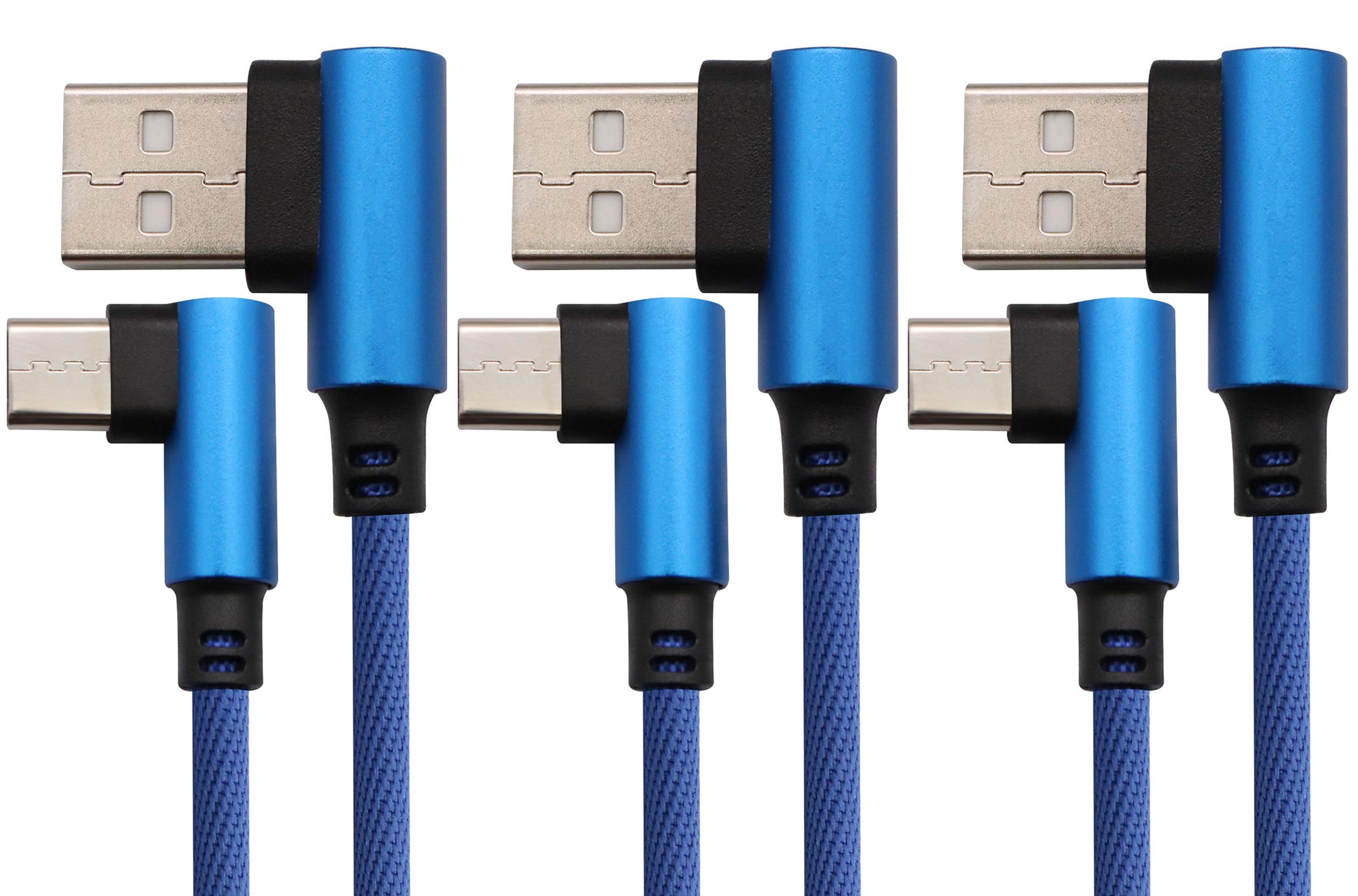 AAOTOKK 3 Ft Type C 90 Degree Cable Right Angle Type C USB 2.0 Male 5V/2.4A Nylon-Braided Fast Sync & Charging Cord for Huawei,Samsung,Galaxy S9/S8, Google Pixel 2/3 XL(Blue/3-Pack)