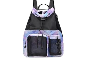 Lohol Mesh Drawstring Backpack with Shoe Bag, Durable Swimming String Sack with Handle for Sports Gym Yoga Beach Travel
