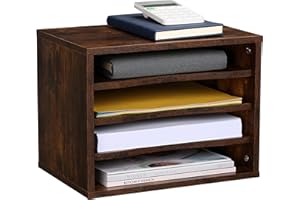 Fydeamer Desktop Organizer 4 Tier Adjustable Paper File Rack Home Office Storage Accessories 13.97 x 9.84 x 10.7 inches（Walnu