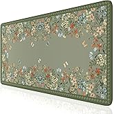 iCasso Desk Mat for Keyboard and Mouse,Large Keyboard Mat Non-Slip,Cute Desk Pad with Stitched Edges,Floral Mousepad for Women,Girly Computer Mat for Home Office Gaming(Sage Green)