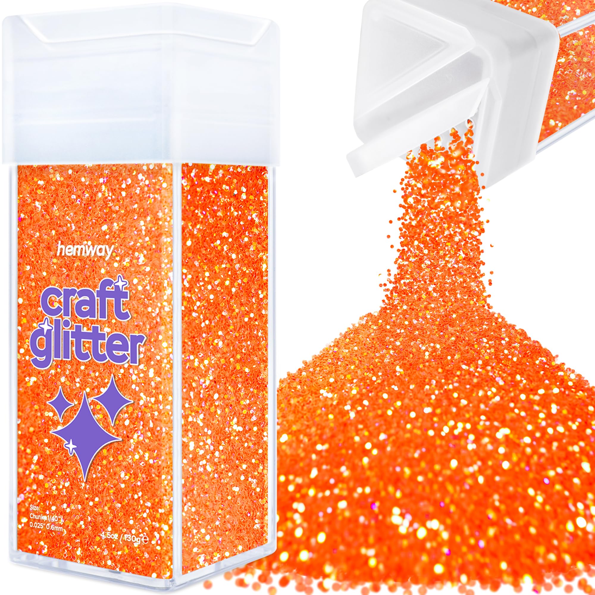Hemway Glitter Shaker Fluorescent Peach 110g Chunky, Craft Glitter Shaker for Resin & Epoxy Crafts, Christmas Art Supplies, Nail, Body, Face, Eye, Festival, Crafting, Slime, Sparkle