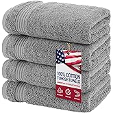 American Veteran Towel, Hand Towels for Bathroom Set of 4, 100% Cotton Turkish Hand Towel Sets, Soft Hand Face Towels, Light Grey Hand Towels