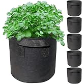 WIRETRAN 5 Pack 1 Gallon Grow Bags with Handles Nonwoven Fabric Plant Pots | Breathable nonwoven fabric boosts aeration Sturdy handles for easy moving durable for vegetable flower and nursery planting
