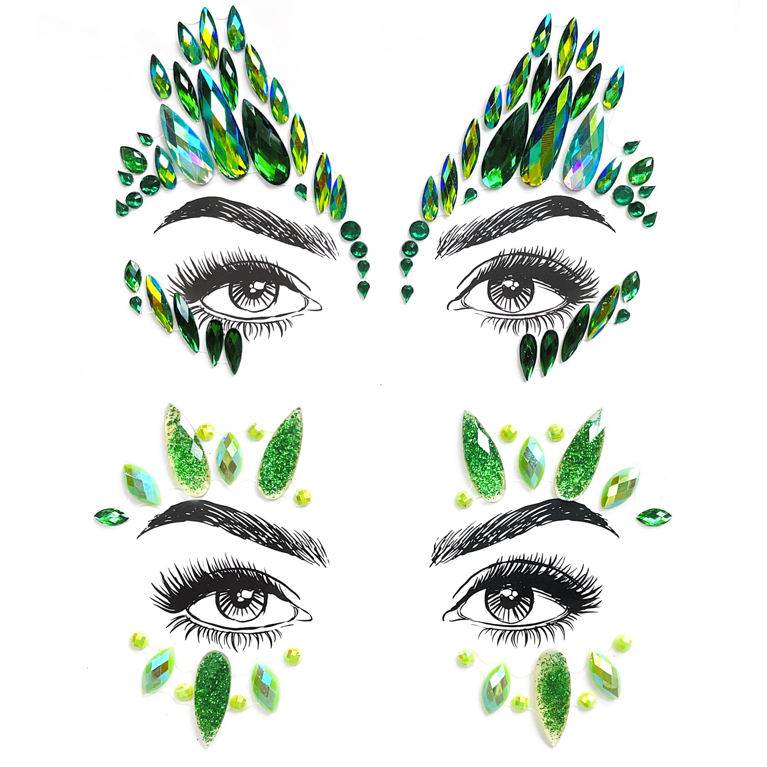 Green Face Gems for Festivals, Raves & Parties, Poisonous Ivy Fancy Dress - Premium Selection Face Jewels