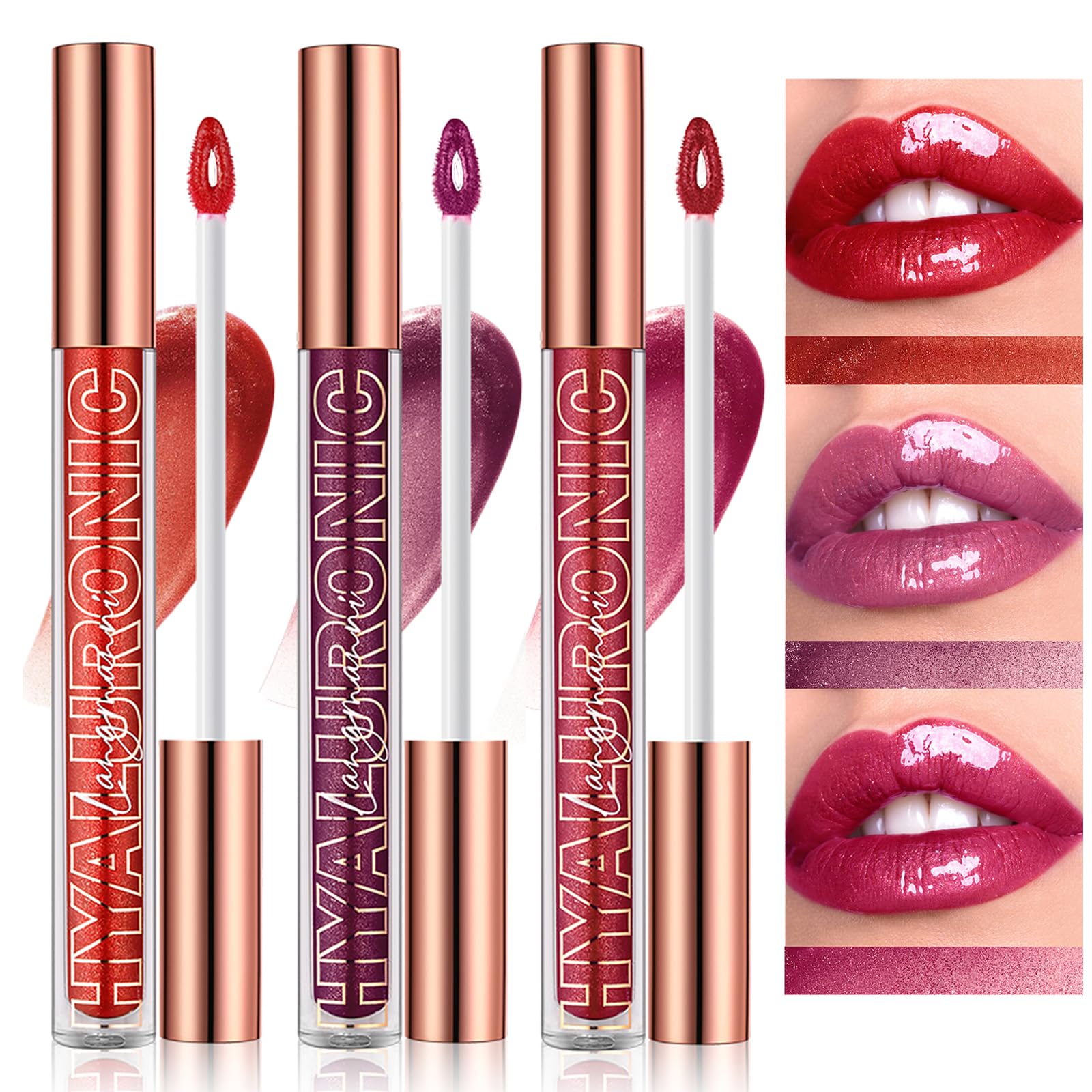 LANGMANNI 3Pcs Hyaluronic Acid Lip Gloss Set,Hydrate & High Shine Clear Looking Lips,Smooth Texture And Long Lasting Lip moisturizing,Brightening 0.1oz/pc (#6+#7+#8)