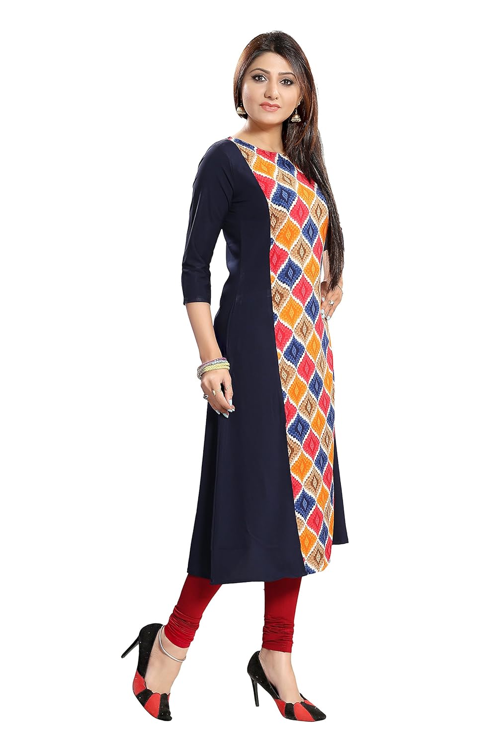 alc creations women's faux crepe a-line kurti