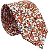 BELLUNO Cotton Floral Tie for Men, Skinny Flower Necktie for Wedding, Party, Activities, Cotton Slim Tie + Gift Box